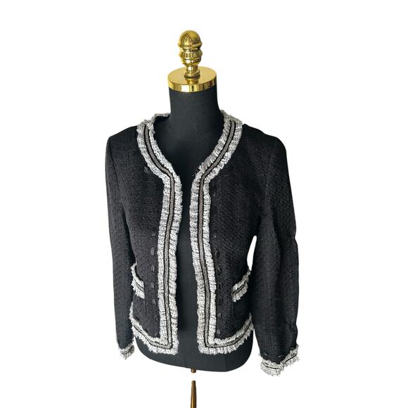 White House Black Market Black Tweed Jacket – Polka Dot Metal Trim- Size 2 - Picture 1 of 5